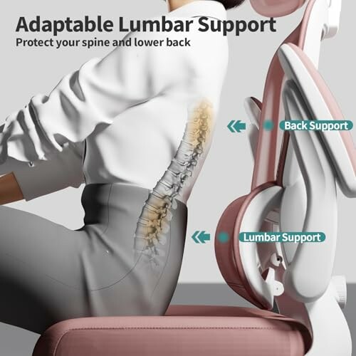 Illustration of adaptable lumbar support in a chair highlighting back and lumbar areas.