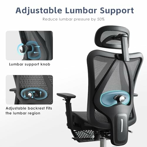 Ergonomic office chair with adjustable lumbar support and headrest.