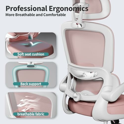 Ergonomic office chair with soft seat cushion, back support, and breathable fabric