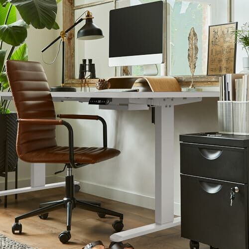 Modern home office with desk, chair, and computer