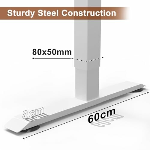 Diagram showing the dimensions of a sturdy steel desk leg with measurements.